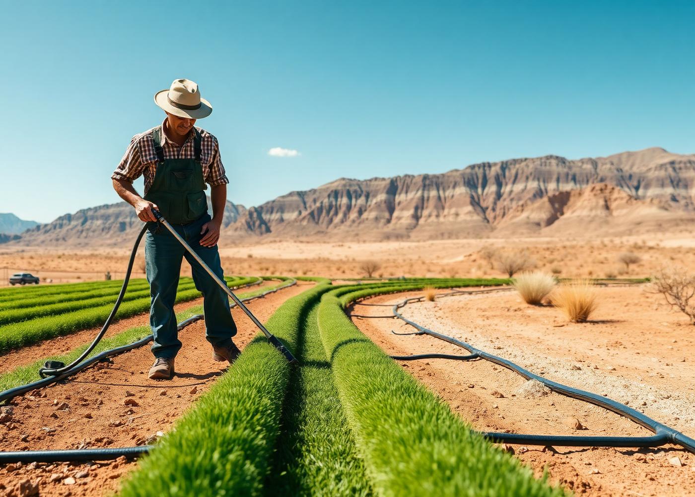 Fresh sod and irrigation lines being installed on prepared Nevada soil