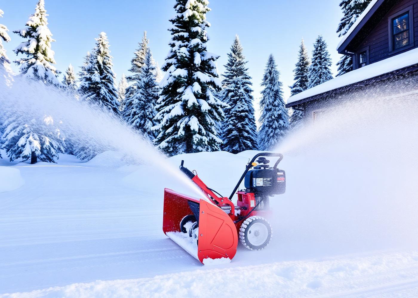 Snow blower clearing a deep snow driveway at a Lake Tahoe home